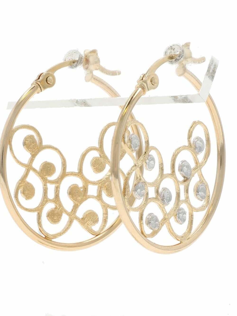 White Gold Scrolling Vine Hoop Earrings - 14k Botanical Petals Pierced